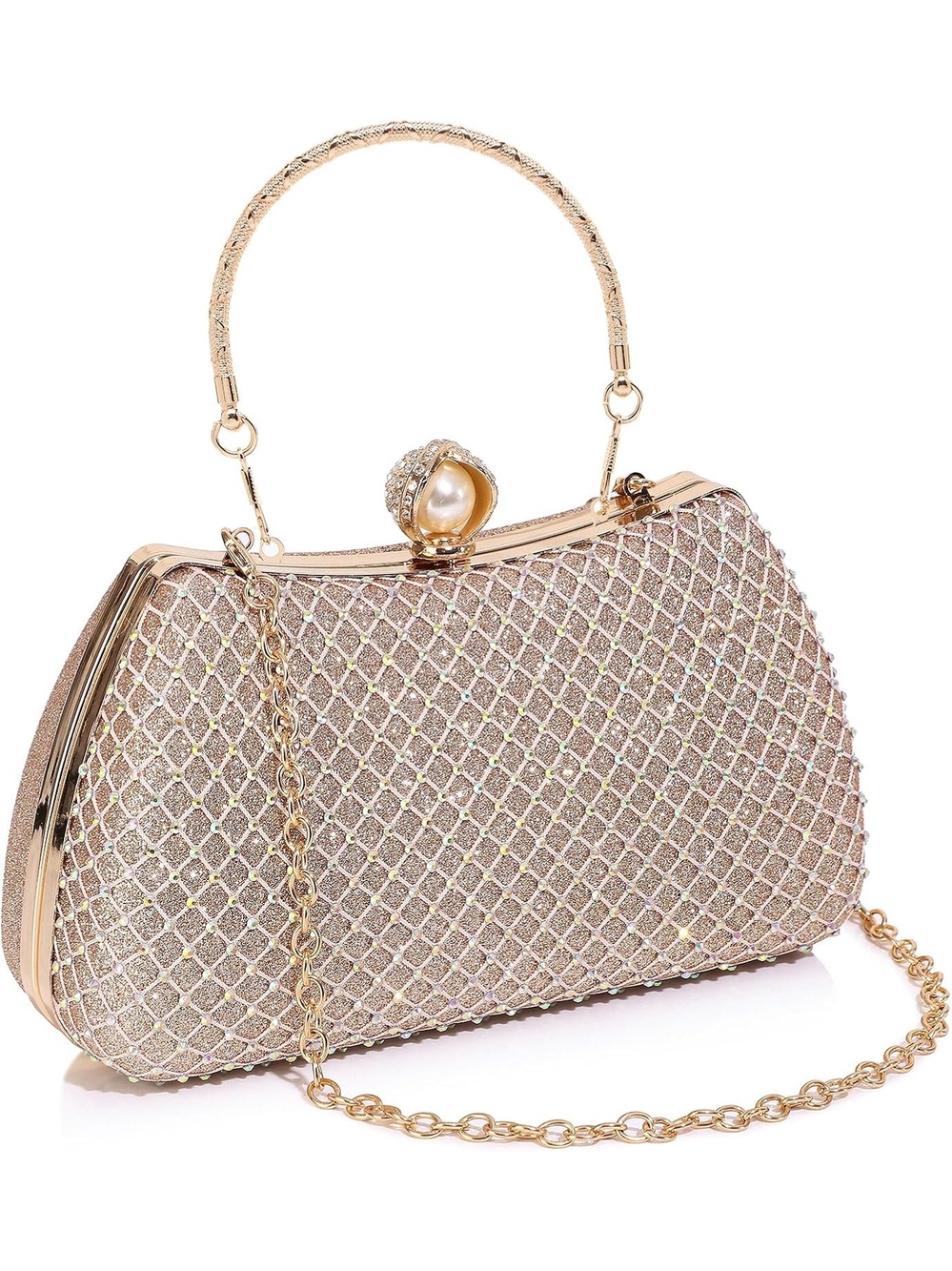 〽️ Women's Champagne Clutch Purses Satin Fabric Buckle Imported Evening Handbag